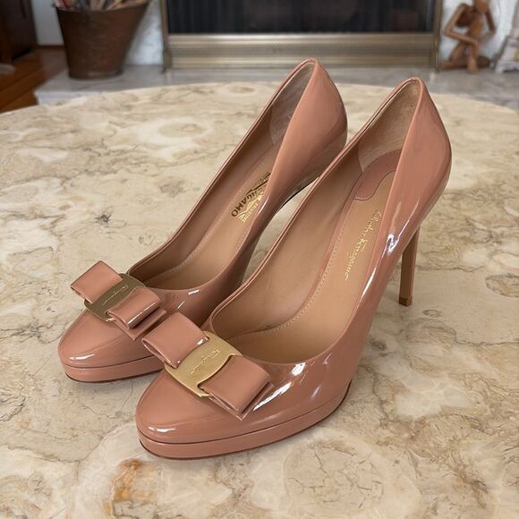 Salvatore Ferragamo Osimo Patent Leather Vara Bow High-Heel Pumps Ballerina Pink - Picture 4 of 16